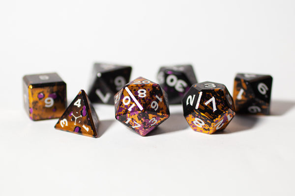 Metal Polyhedral RPG Dice Set - Onyx Splash - Gemstone Collection - GRAVITY DICE