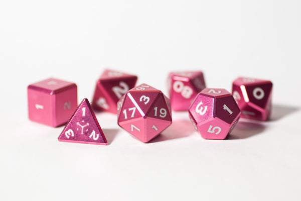 Metal Polyhedral RPG Dice Set - Rose Quartz - Gemstone Collection - GRAVITY DICE